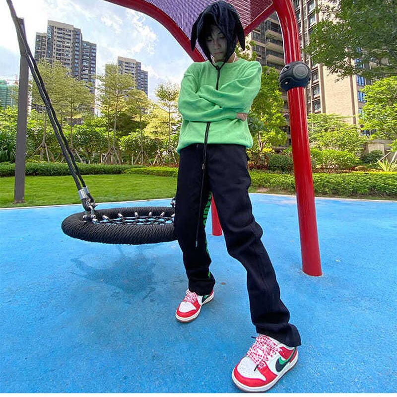 Jean Baggy noir pour femmes, imprimé Hip Hop, pantalon de skateboard, Y2K, taille moyenne, élastique,