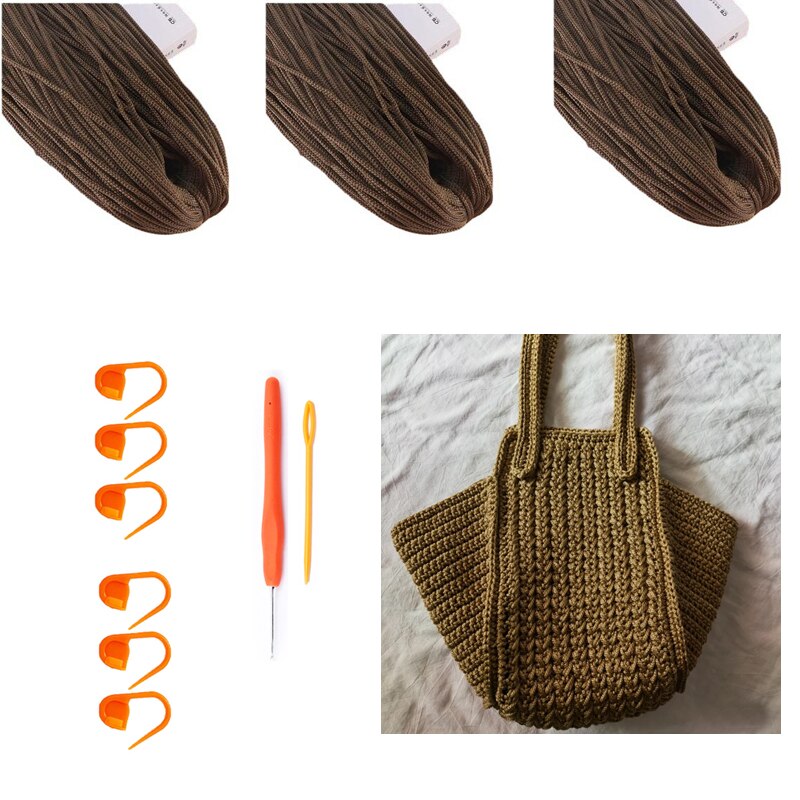 TPRPYN – sac trapèze avec crochet en fil, kit de bricolage, grand ensemble de sacs à main en tricot fait à la main, sac à bandoulière pour débutant: 20kafei200g3PC