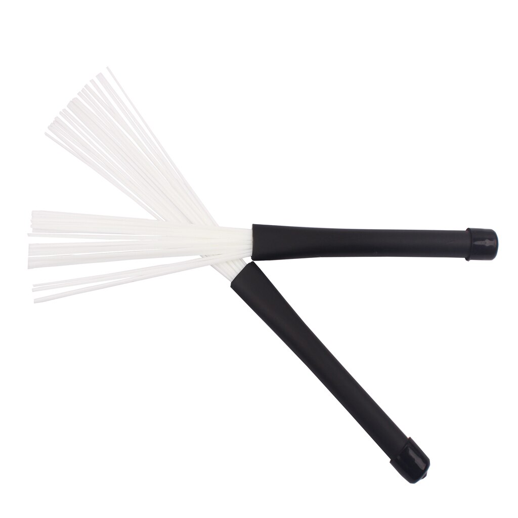 Paar 2 Stuks Intrekbare Rubberen Handgrepen Jazz Drum Brushes Sticks Wit Nylon