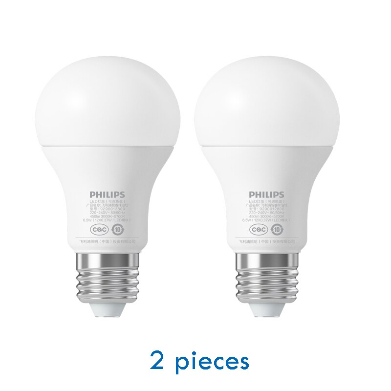 Ampoule LED intelligente d&#39;origine Xiaomi, lampe à boule avec télécommande WiFi par Xiaomi Mi Home APP Standard E27, ampoule 6.5W 0.1A: 2 pieces