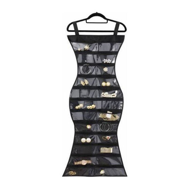 24 zakken en 16 klittenbandsluitingen, dubbelzijdige hangende sieradenorganizer, oorbellen, ketting, armband, garderobekast