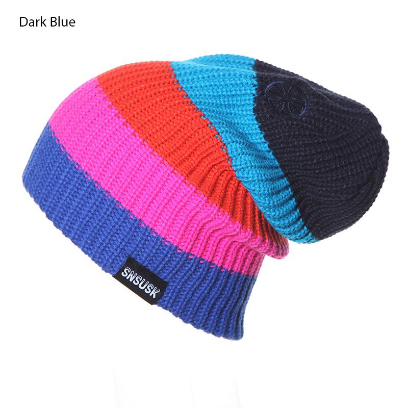 Mænd kvinder varme kasketter vinter hatte strikning skøjteløb kraniet kasketter til kvinde turtleneck beanies ski hat snowboard cap: Mørkeblå