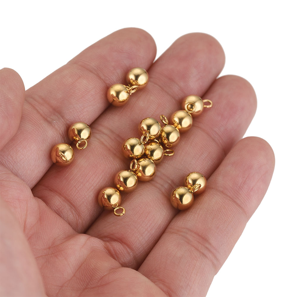 20pcs Lot 4/5/6mm Round Stainless Steel Beads Solid Ball Charms DIY Gold Plated Earrings Bracelet Jewelry Making Materials Craft