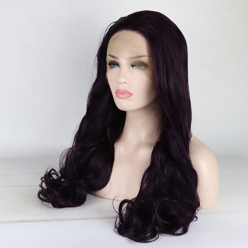 bomba ciemny fiolet ciało fala włosy syntetyczne koronkowa peruka na przód włókno termoodporne naturalną linią włosów bezpłatne rozstanie dla kobiet peruki