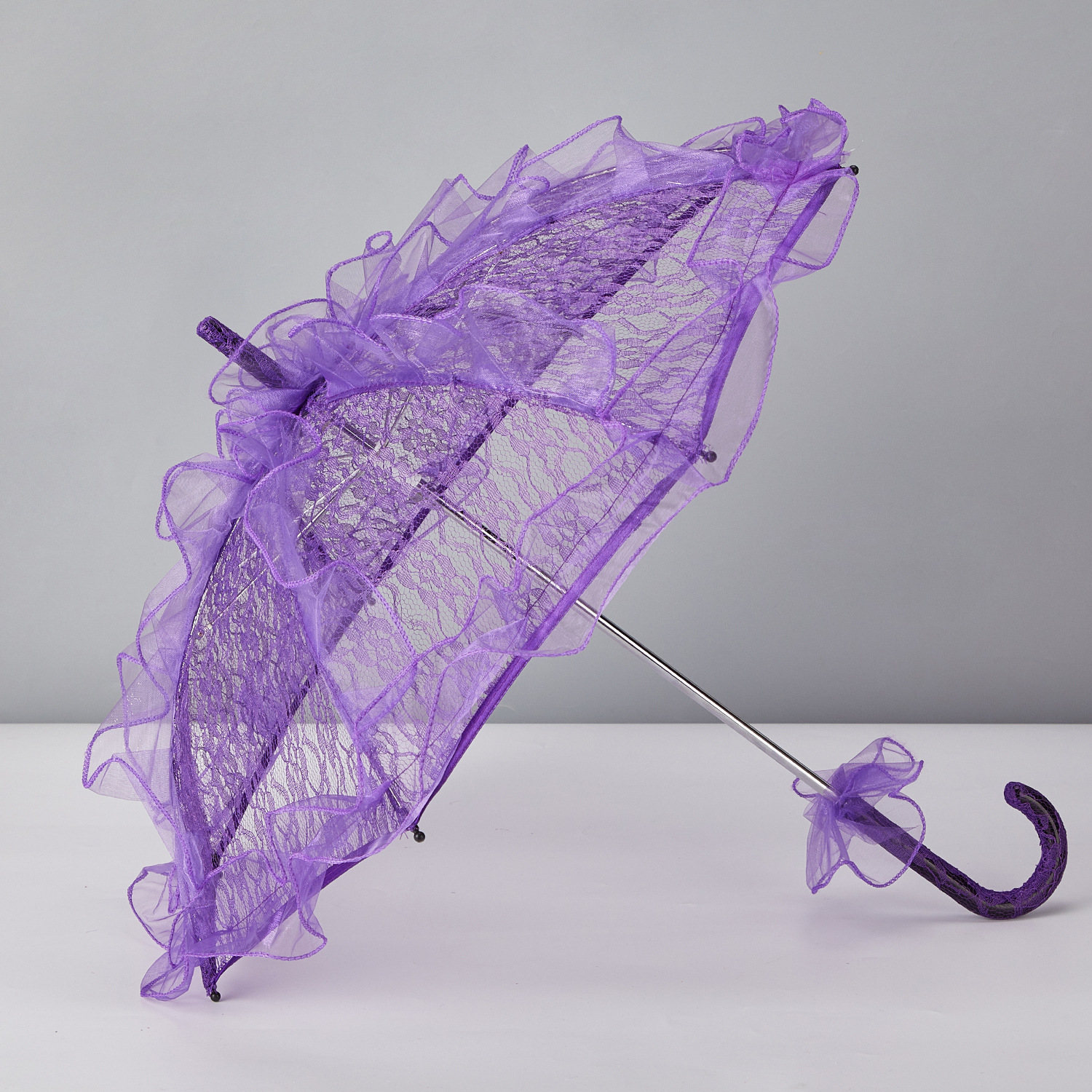 Mini sombrilla de encaje, paraguas bordado Vintage para boda, accesorios de fotografía de flores, bonito paraguas de palacio para niñas: Morado