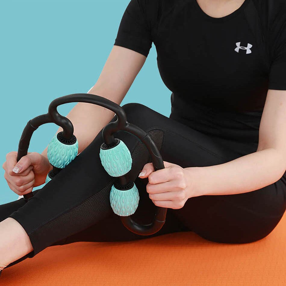 Yoga massage roller u form triggerpunkt för arm ben nacke muskel roller ball tissue för fitness gym yoga pilates sport 4 hjul
