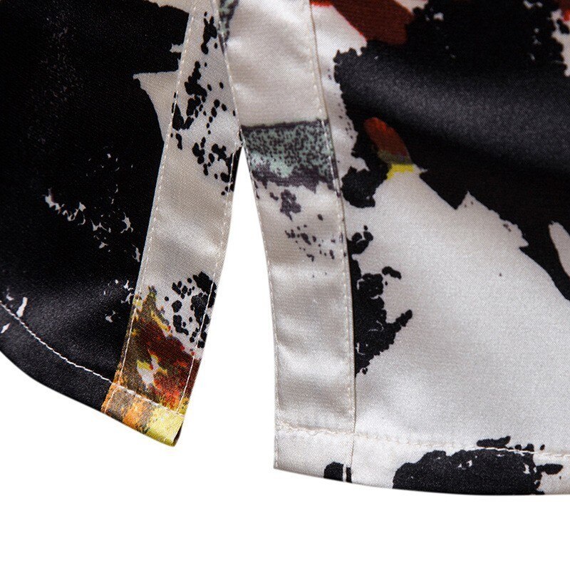 mannen Zijde Satijn Gedrukt Shirts Mannen Slim Fit Lange Mouw Party Shirt Tops Mannen Print Shirt S-2XL