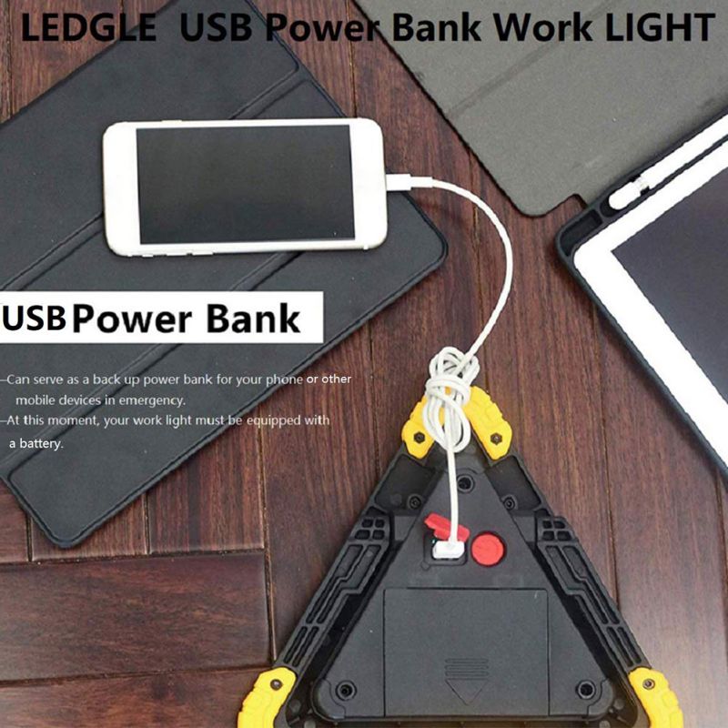 Warning Triangle LED Work Light Rechargeable With Power Bank Function Hazard Light Super Bright Floodlight