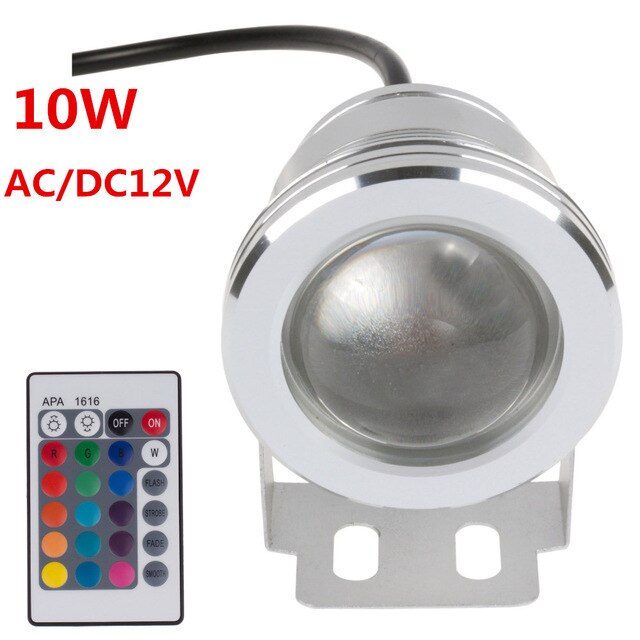 16 Colors 10W DC 12V RGB LED Underwater Fountain Light 1000LM Swimming Pool Pond Tank Aquarium LED Light Lamp IP67 Waterproof
