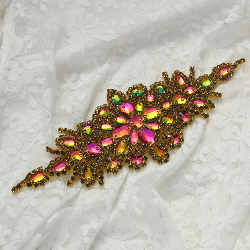 1 stk guldbryllup bælte til kvinder rhinestone beaded patch påsyning til tøj tasker sko aftenkjole applikation: Krystal applikation 5