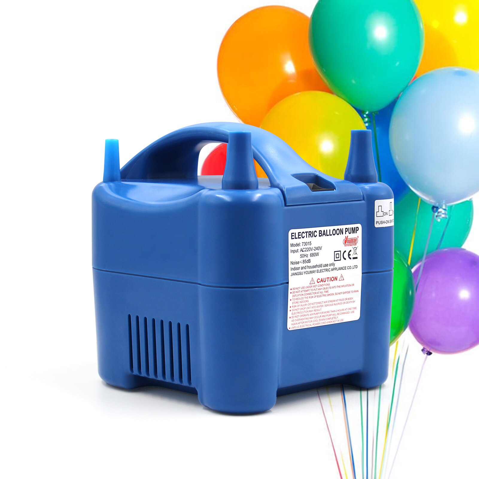 Electric Balloon Pump 680W Dual Nozzle Balloon Blower Auto/ Push Down Mode Balloons Inflator with Extension Nozzles 220~240V