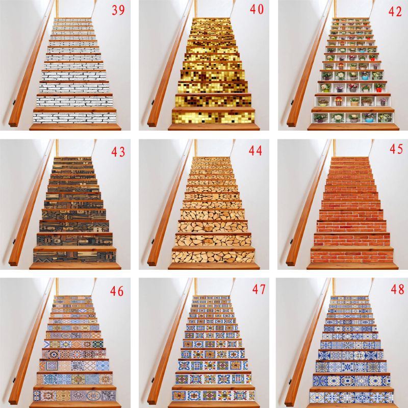 13pcs/set 3D Stair Riser Floor Stickers Waterproof Removable Self Adhesive DIY Stairway Decals Murals Home Decor