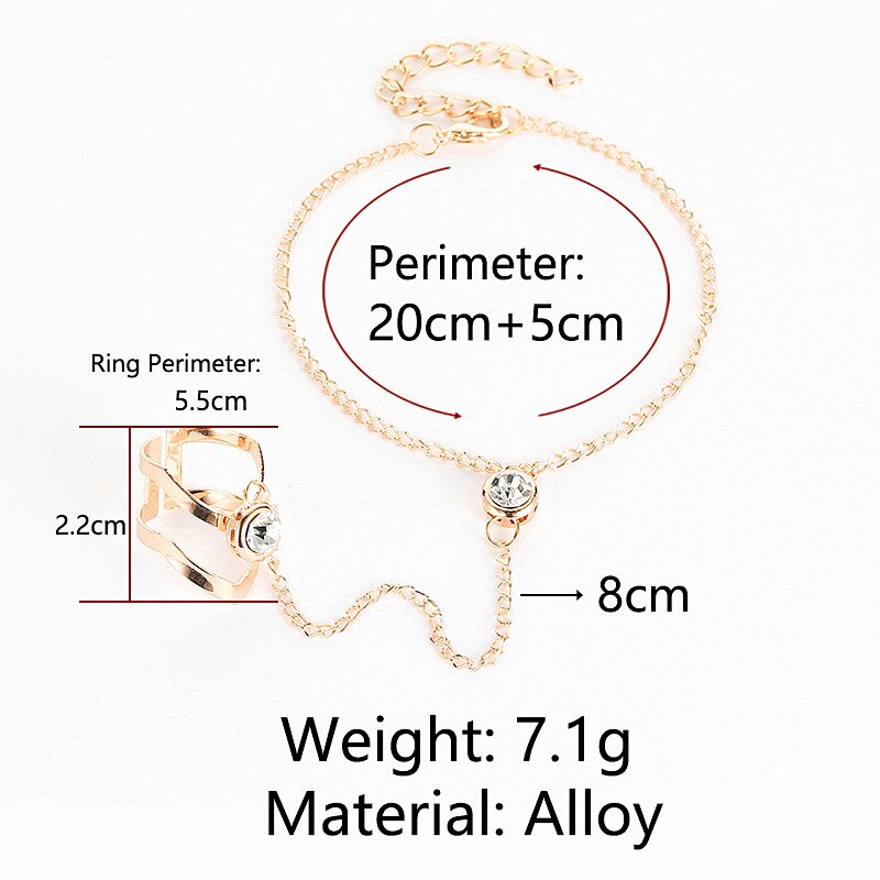 Ouro grande anel de cristal pulseira para mulheres corrente de pulso jóias moda mão volta corrente pulseiras feminino braço link ornamentos