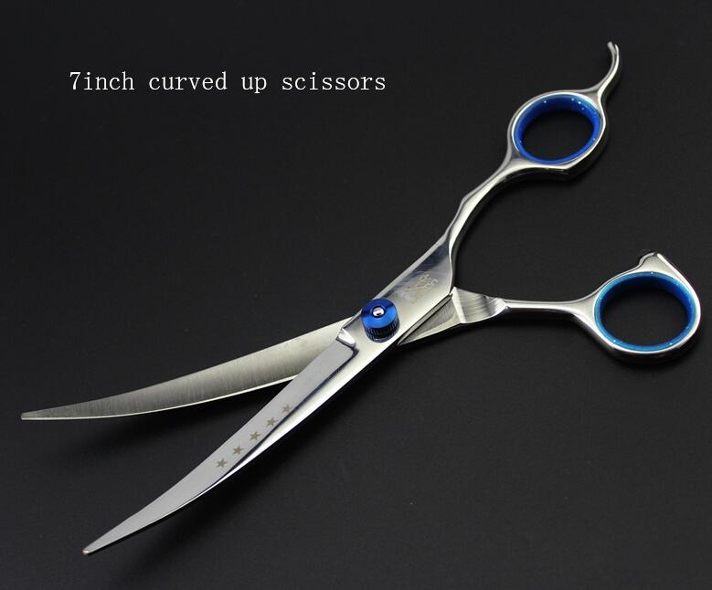 Professionele 6 inch 7 inch Pet Grooming Schaar Rechte Dunner Gebogen Grooming Scharen voor Honden Dieren Haar Snijgereedschappen: 7 up curved scissors