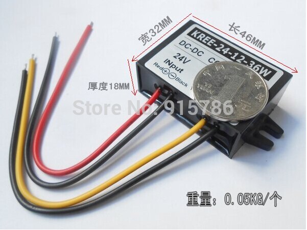 DC-DC 24 V naar 12 V 3A power converter, 36 W step-down module