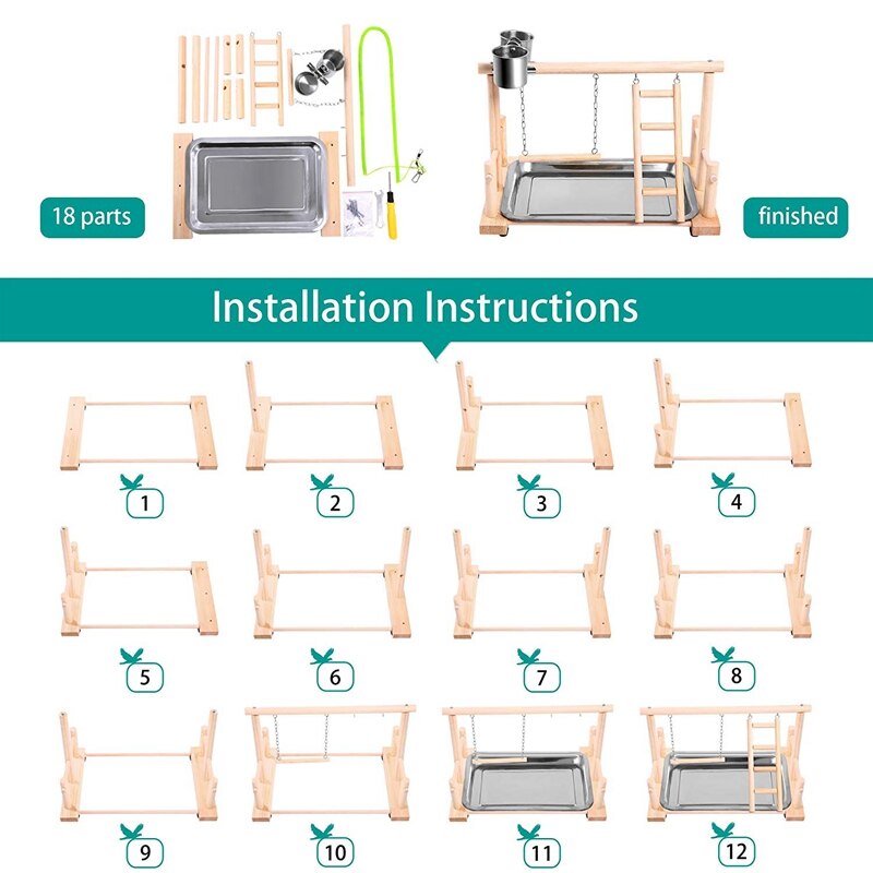 Ibnotuiy Huisdier Papegaai Speelstandaard Papegaaien Vogel Speeltuin Vogel Speelstandaard Houten Zitstok Gym Box Ladder