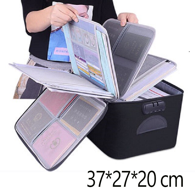Large Capacity Document Organizer Bag With Lock Portable Card Bag Travel Storage Box For Important File Multi-Function Case: Black-F