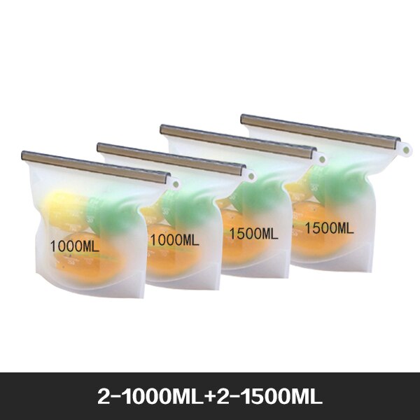 Reusable Food Storage Bags BPA Free 4-Pack Zip lock Silicone Food Bag Set Freezer & Microwave Safe Washable Zip Lunch Baggies: Clear
