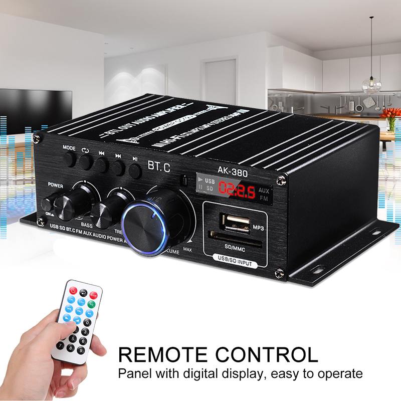 AK380/AK370 800W Power Amplifier Audio Karaoke Home Theater Amplifier 2 Channel Bluetooth Class D FM Amplifiers USB/SD AUX Input