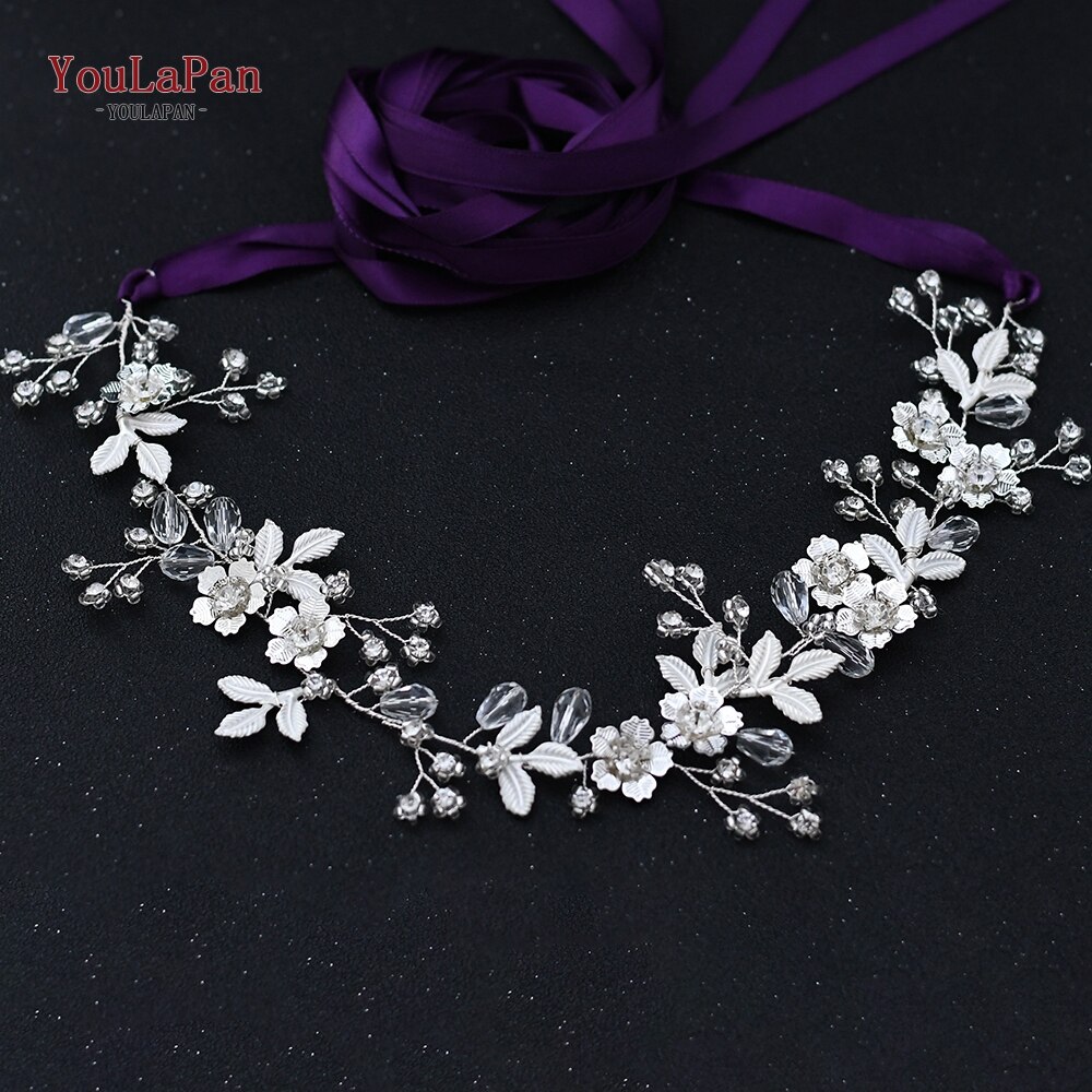 YouLaPan SH350 Wedding Dress Belt Bridal Rhinestone Sash with White Ribbon for Bridesmaid Crystal Party Gown Dress Belts: Purple ribbon