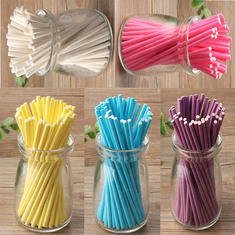 Bâtons couleur bonbon, bricolage, sucre artisanal, ventouses, papier solide, ventouse, 50 pièces/lot, 4 "/6"
