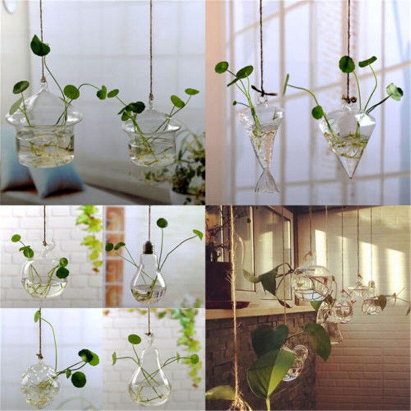 Flower Hanging Vase Glass Planter Plant Terrarium Container Home Wedding Deco