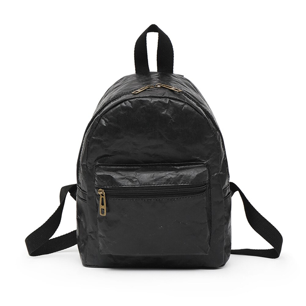 Mochila plegable para hombre y mujer, bolso de hombro, impermeable, con cremallera, papel Kraft, resistente a FA $1: Black