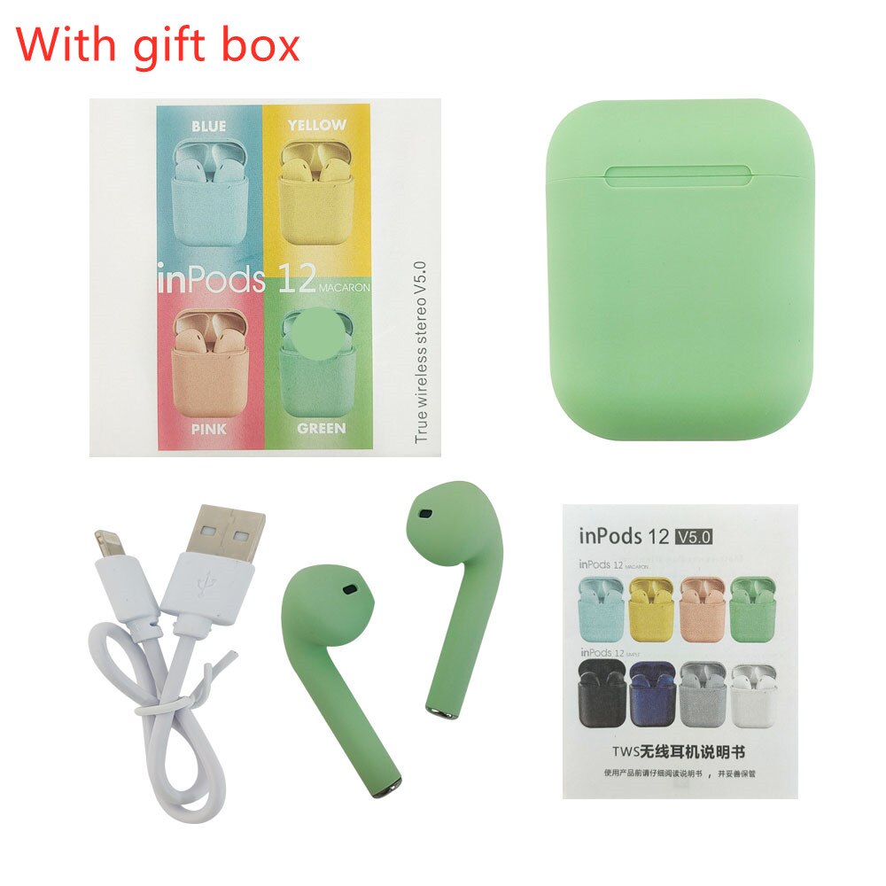 i12 Tws Wireless Headphones Bluetooth 5.0 Earphone Matte Macaron Earbuds Handsfree With Mic Charging Box Headset for all phones: 3049-D-1