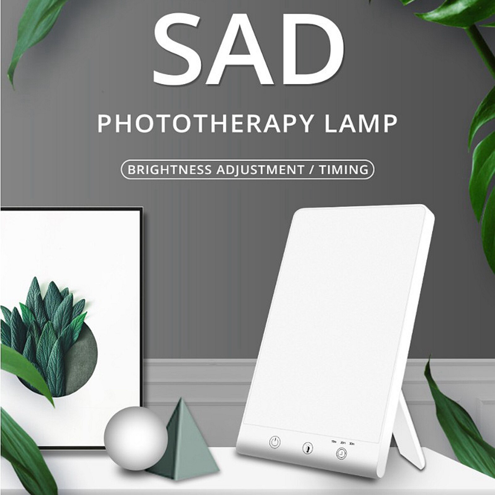 Light Therapy Sad Lamp Sunlight Lamp 3 Levels Dimming Timing Function Phototherapy day-light Artificial Alarm Clock: White