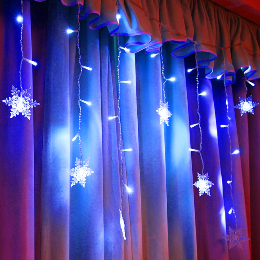 Stor juledekoration gardin snefnug ledet snorlys blinkende lys gardinlys vandtæt udendørs festlys: Blå sne