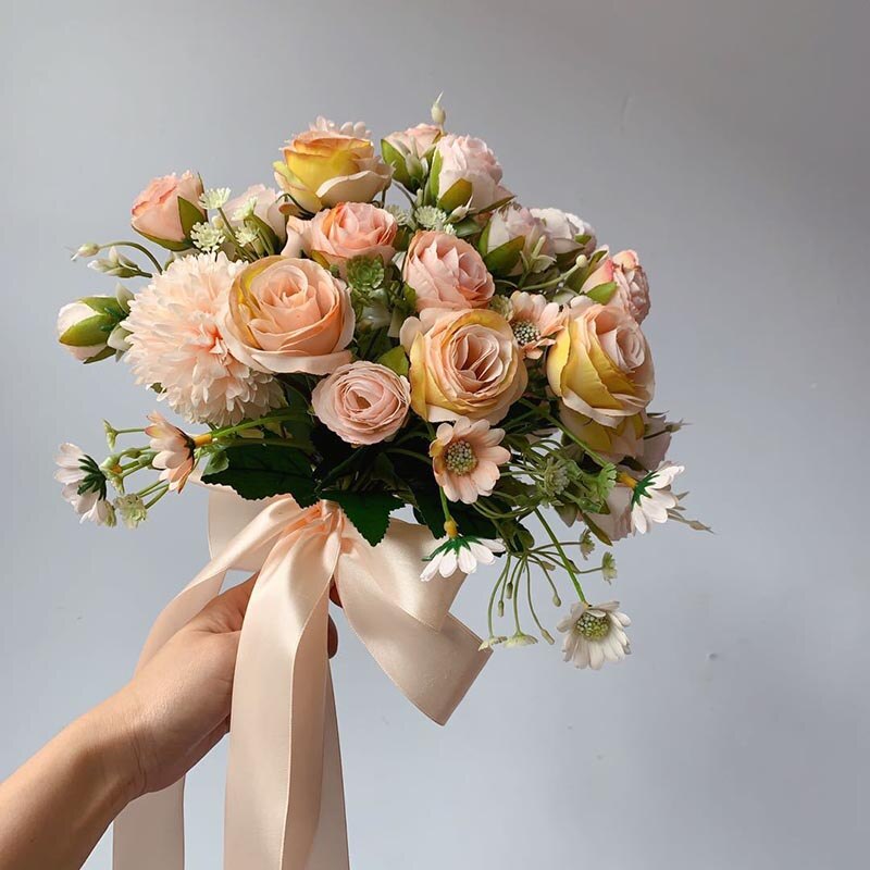 Real berühren Lila Rustikalen Lila Rose Blumen Hochzeit Blumensträuße Künstliche Champagner Boda Braut Strauß Dekoration Für Braut PH66