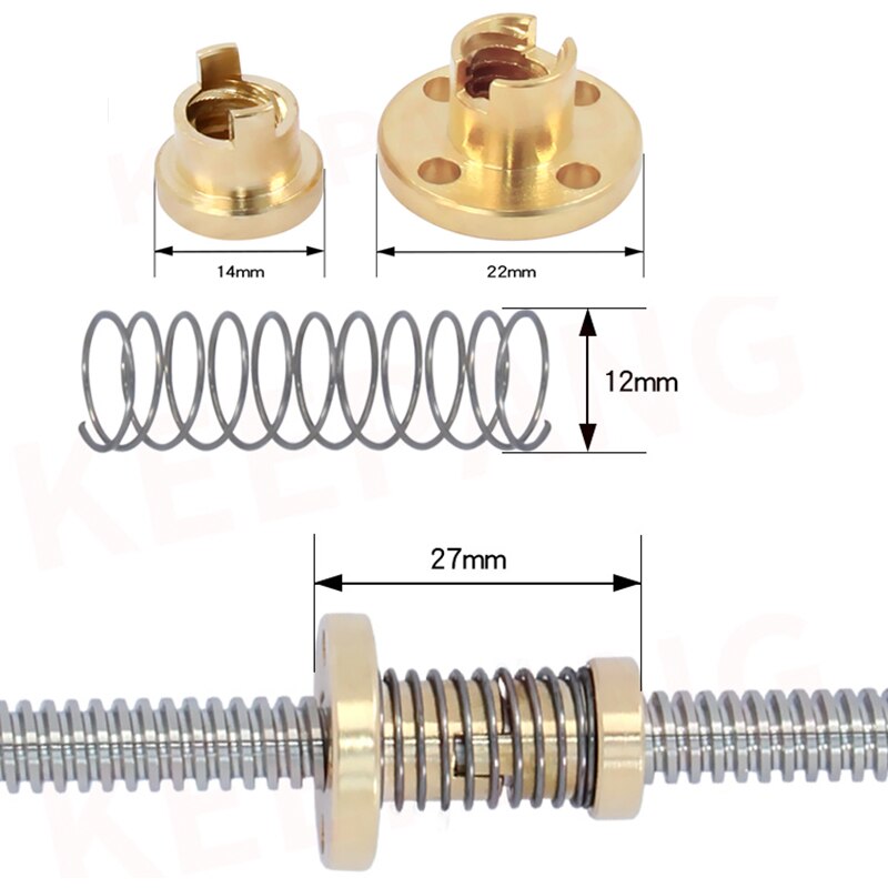 3D Printer POM T8 Anti Backlash Nuts For Lead 2/4/8 mm Threaded Rod Eliminate the gap Spring Loaded DIY CNC Accessories