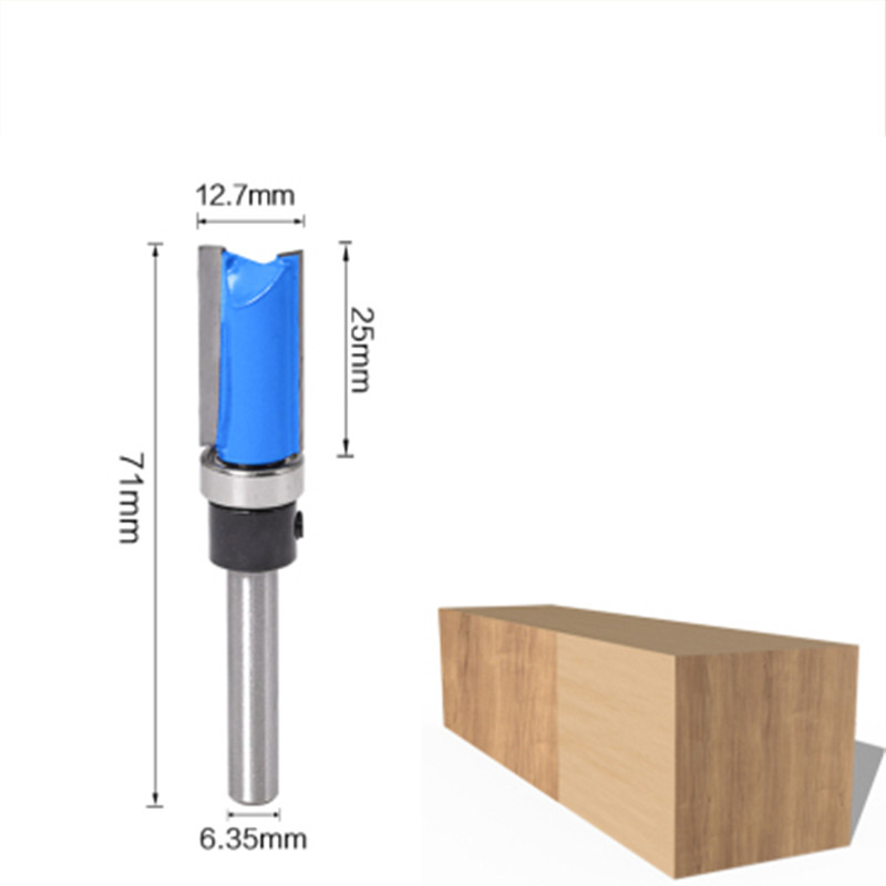 1pc 1/4 inch Shank Flush Trim Router Bit Pattern Bit Top Bottom Bearing 1/2" Blade Template Wood Milling Cutter: NO3