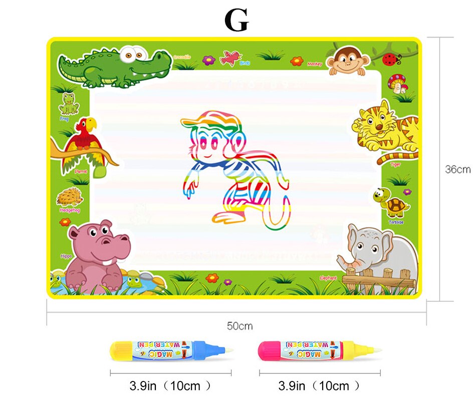Magisk vannmaling tegnematte &amp; 2 penner doodle board fargebøker for barn barn pedagogiske leker: G 50 x 36cm