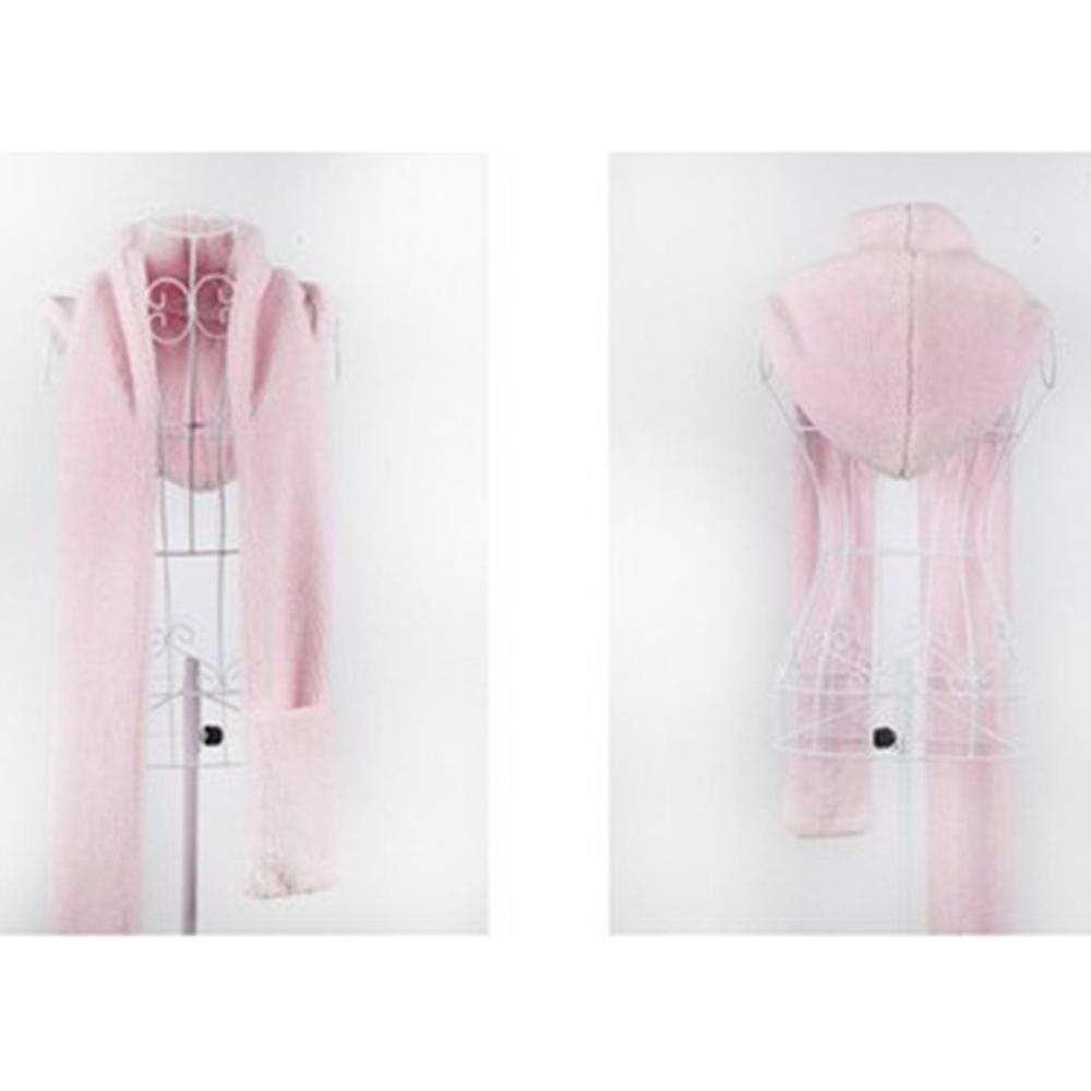 Gorro con capucha de piel sintética de pelo suave y cálida de Invierno para mujer de gran , bufandas, bufanda, guantes, un bonito para mujer y Niña: pink