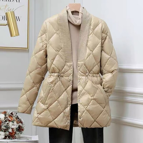 Autumn Winter Women Jackets Quilted Puffer Parkas High Warm Drawstring Sweet Oversized Coat: Beige / S