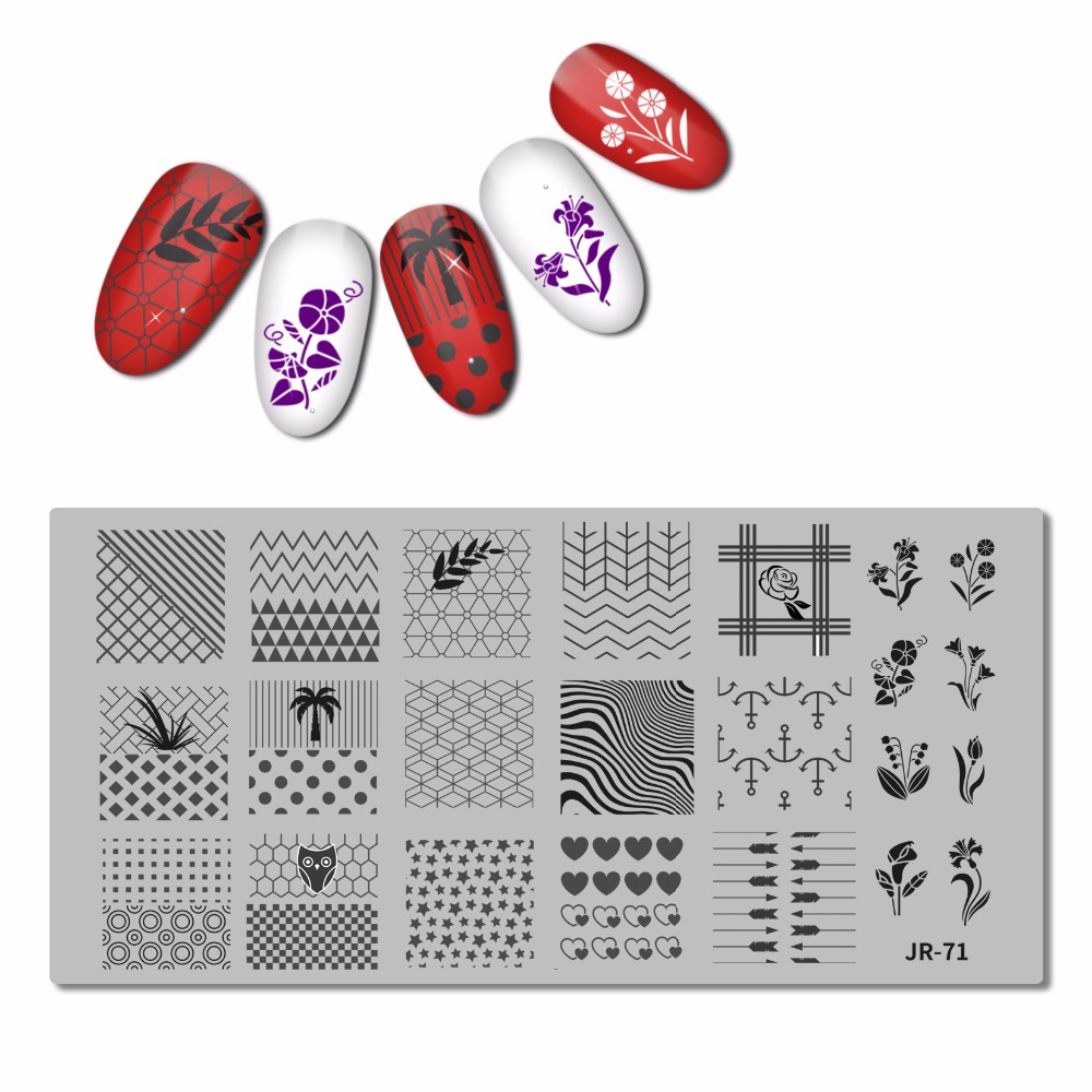 Rvs Nail Stempelen Plaat Sjabloon Swirl Bloem Patroon Danser Vlam Anker Kaarshouder Nail Tool JR071-80