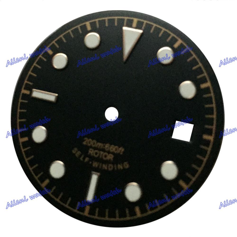 30.5mm Sterile Black Watch Dial Watch Face with date window Fit for 8205/8215 Mingzhu DG2813/3804 automatic movement: Gold