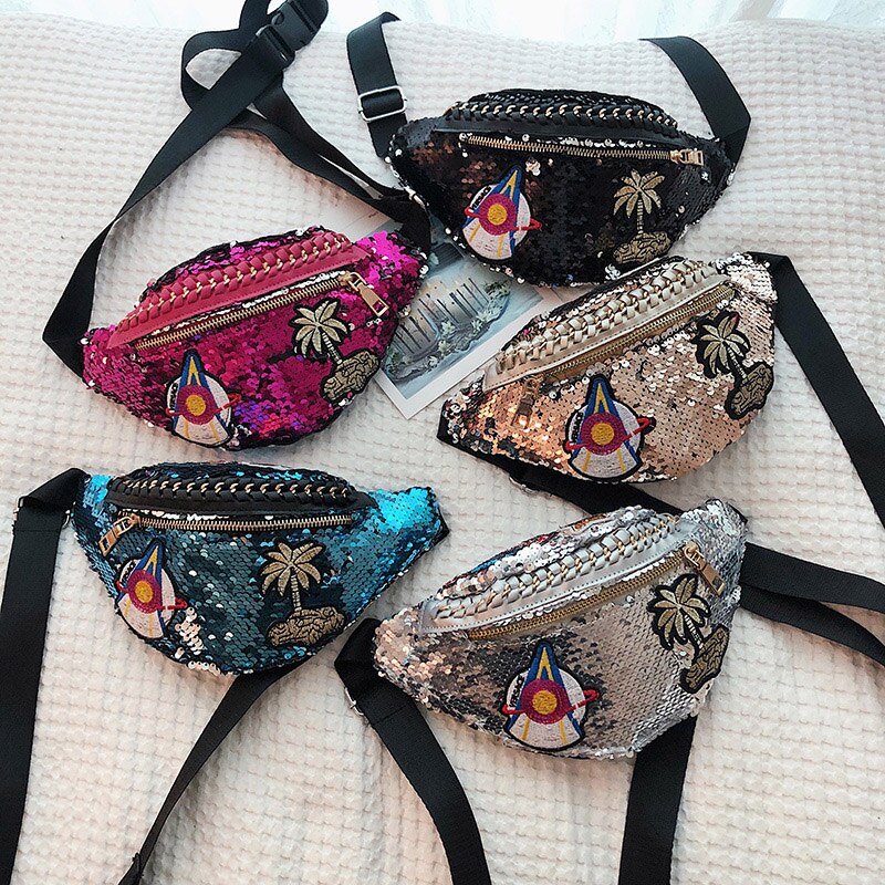 JZYZQBX Frauen Taille Pack Farbverlauf Pailletten Taille Beutel Banane Tasche fanny Pack frauen Gürtel Tasche riñonera mujer