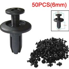50 Uds. De remaches de plástico de 6mm de diámetro para carrocería de coche, pasador de empuje para guardabarros, sujetadores universales negros para coche, Clip, accesorios para automóvil