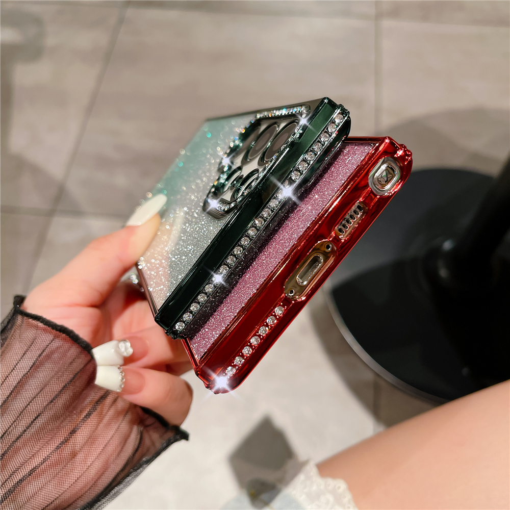 Custodia per telefono trasparente con diamanti con strass glitterati placcati di lusso per Samsung S23 ultra S22 più coperchio morbida e trasparente a colori sfumati