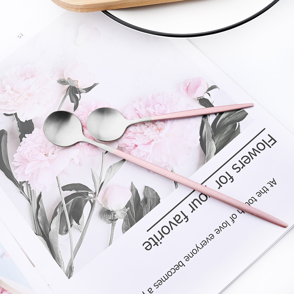 Matte Pink Silver Dinnerware Set Stainless Steel Tableware Silverware Knife Fork Spoon Cutlery Set Flatware Set Dishwasher Safe