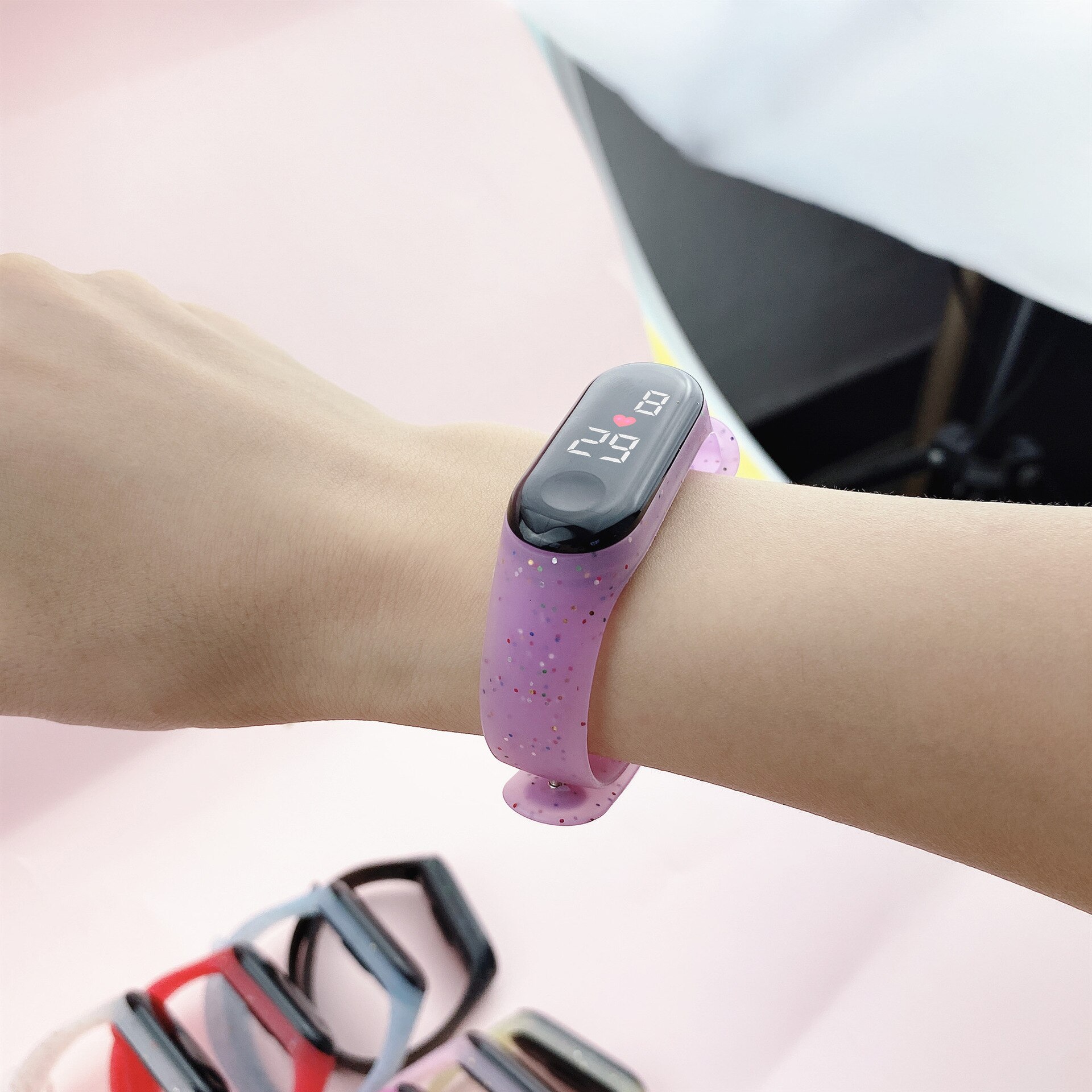 Montres numériques pour enfants filles et garçons, rose, LED, Simple, étanche, bracelet en Silicone
