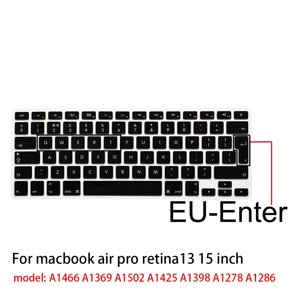 Dla Apple naklejki pokrywa klawiatury laptopa silikonowy futerał kolor silikonowy Film ue/usa dla macbook pro13/15 air13 A1278A1398A1466/1502: EU-enter black