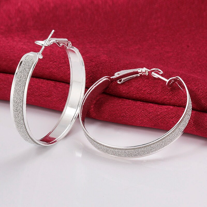 100% 925 sterlina d'argento Orecchino ad anello per Le Donne 40 MILLIMETRI macchia grande Rotondi del Cerchio Dei Monili Degli Orecchini Regalo