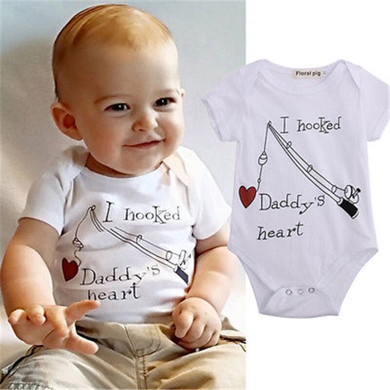 Babykleding voor babyjongens en meisjes, jumpsuit, playsuit, i hook daddys heart 0-24m