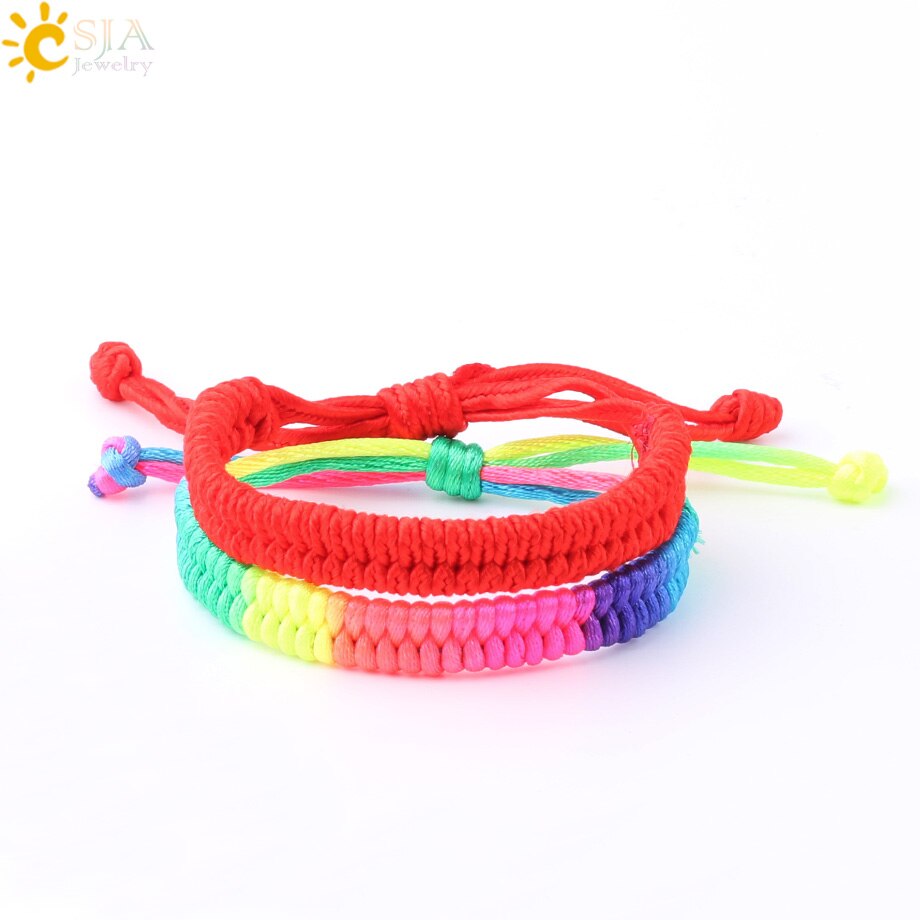 CSJA-joyería de la suerte para hombre y mujer, cuerda roja, hilo de hilo, arcoíris, pulseras de amistad ajustables