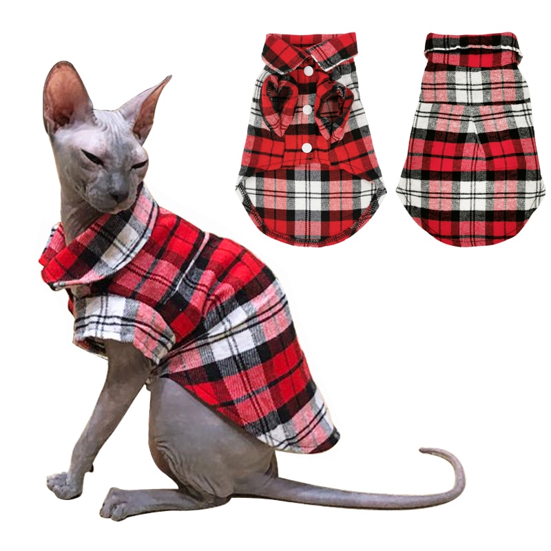 Zomer Huisdier Kat Kleding Voor Kleine Katten Sphynx Klassieke Plaid Kat Shirts Katoen Kitten T-shirt Kostuums Puppy Hond Kat Vest kleding