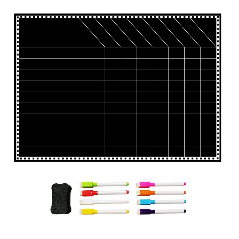 1 Set Black Magnetic Menu Board Weekly Meal Planner Dry Erase Board for Kitchen Refrigerator and Grocery