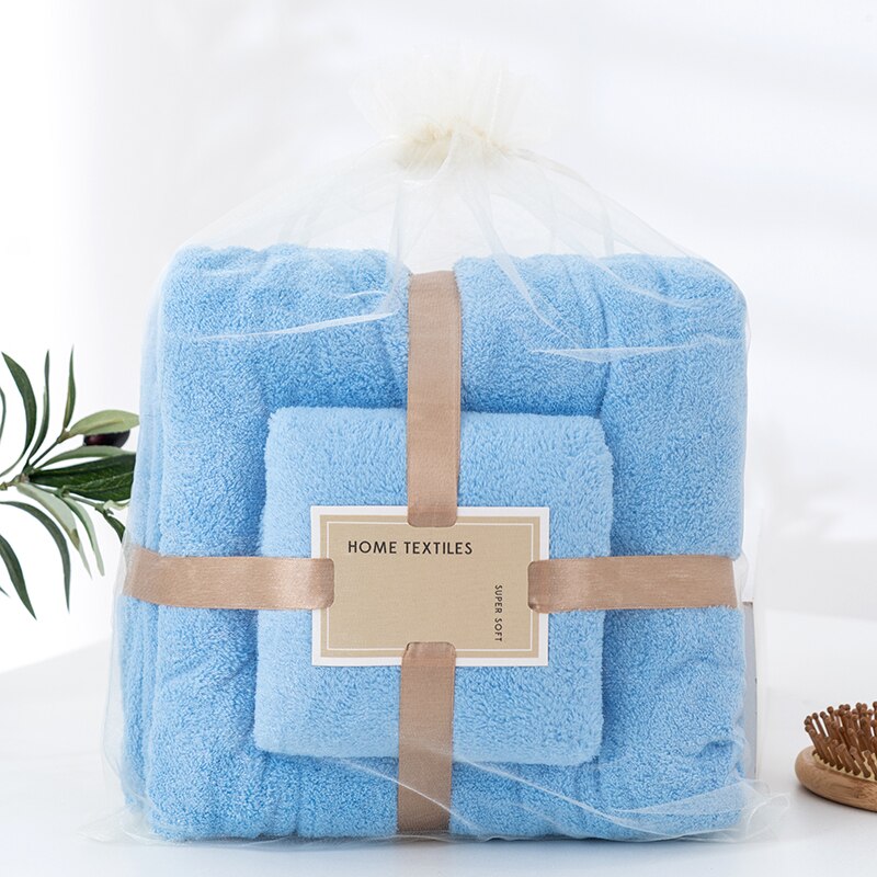 Microfiber Handdoek Set Coral Fleece Absorberende Haar Zwemmen Gezicht Hand Badhanddoek Sets Microvezel Badkamer Handdoeken Sets: Sky Blue